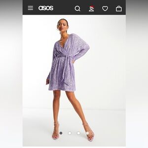 ASOS sequin wrap mini dress in lilac